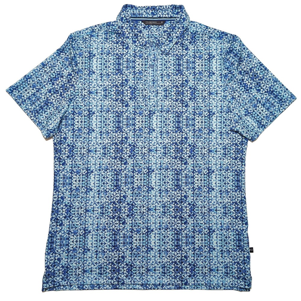 7DIAMONDS Polo Shirt Mens Medium Blue Performance Meridian 4-Way Stretch